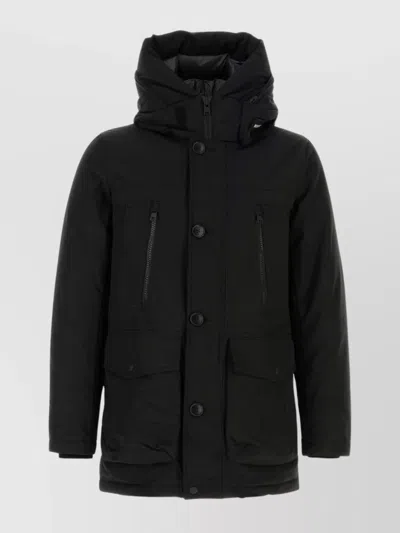WOOLRICH DOWN JACKET WITH HOOD AND POCKETS