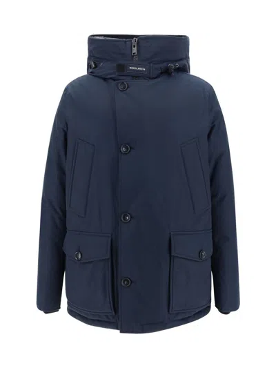 Woolrich Arctic Button-up Hooded Down Jacket In Black