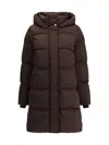 Woolrich Mid-thigh Length Quilted Jacket In Brown
