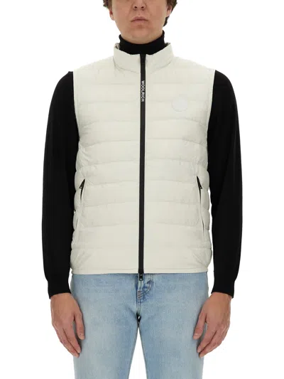 Woolrich Down Vest With Logo In Bianco