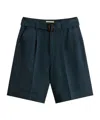 Woolrich Blended Linen Shorts In Linen With Waist Belt In Blue