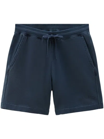 Woolrich Drawstring Cotton Track Shorts In Blue