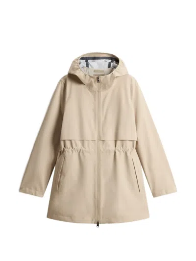 Woolrich Drawstring Hooded Parka Coat In Brown