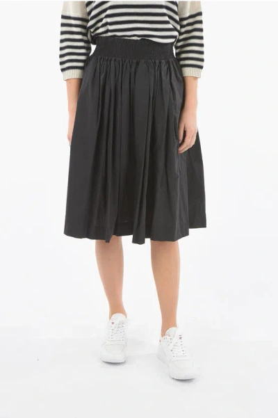 Woolrich Drawstring Waist Popeline Cotton Flared Skirt In Black