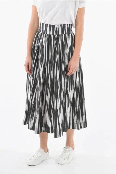Woolrich Drawstring Waist Popeline Cotton Flared Skirt In Black