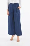 Woolrich Drawstring Waist Popeline Cotton Pants In Blue