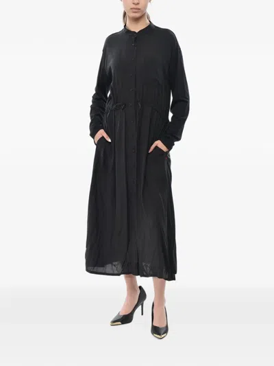 Woolrich Drawstring-waist Long-sleeve Maxi Dress In Black
