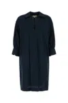 Woolrich Poplin Dress With 3/4 Sleeves And Collar In Blue