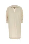 Woolrich Collared Knee-length Poplin Dress V-neckline In Brown
