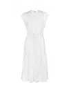 Woolrich White Gathered Dress In Poplin In Plaster White