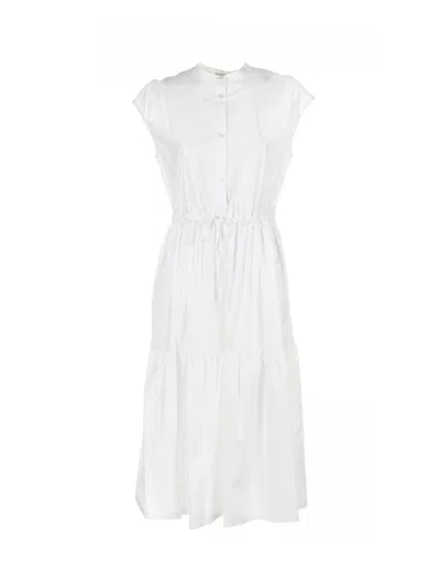 Woolrich White Gathered Dress In Poplin