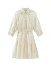 Woolrich Tiered Skirt Cotton Shirt Dress With Puff Sleeves In Plaster White