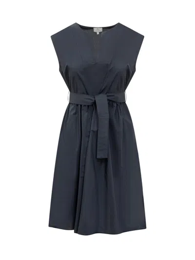 Woolrich Dress With Belt In Melton Blue