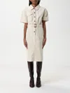Woolrich Women's Cotton Dress With Buttons And Buckle Belt In Beige