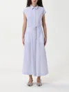 Woolrich Belted Midi Dress With Classic Button-down Design In Gnawed Blue