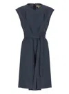 Woolrich Poplin Dress With Belted Waist And Cap Sleeves