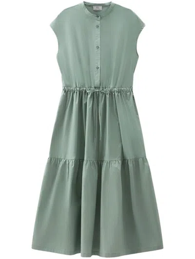 Woolrich Tiered Poplin Midi Dress In Green