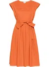 Woolrich V-neck Poplin Midi Dress In Orange