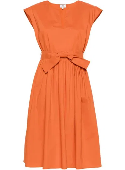 Woolrich V-neck Poplin Midi Dress In Orange