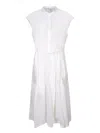 Woolrich White Gathered Dress In Poplin In White