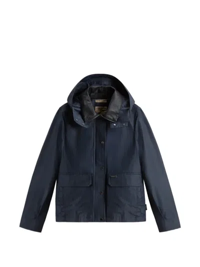Woolrich Dundee Superwax Removable-hood Jacket In Blue