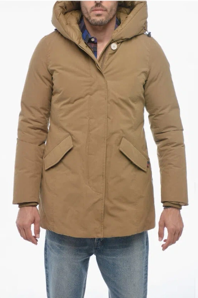 Woolrich Ecopack Padded Parka Jacket With Hidden Placket In Brown