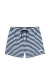 Woolrich Checkered Swim Shorts Elastic Waistband Pockets In Blue