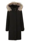 Woolrich Elongated Polyamide Parka With Plush Fur-lined Hood In Black