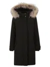Woolrich Elongated Polyamide Parka With Plush Fur-lined Hood In Black