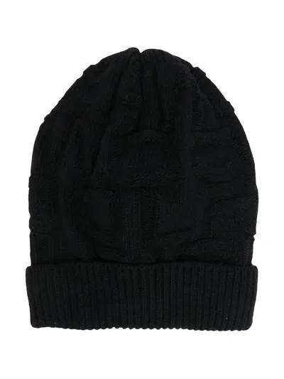 Woolrich Kids' Embossed Monogram Beanie In Black