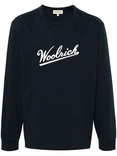 Woolrich Embroidered-logo Cotton T-shirt In Blue