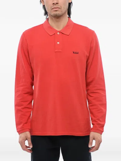 Woolrich Embroidered Long-sleeve Polo Shirt In Red