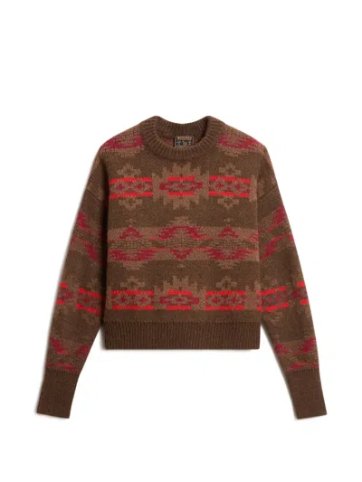 Woolrich Fair Isle Crew-neck Sweater In Brown