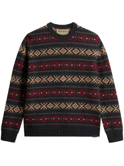 Woolrich Fair Isle Knitted Sweater In Brown
