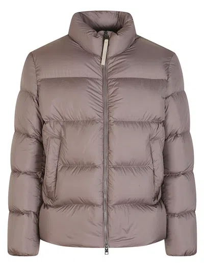WOOLRICH FALCON-COLORED NYLON DOWN PARKA WITH FLAP POCKETS AND DRAWSTRING HEM