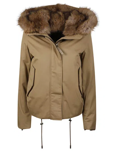 Woolrich Faux Fur Short Cotton Parka In Brown