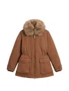 Woolrich 페이크 퍼 칼라 드로스트링 코트 In Brown