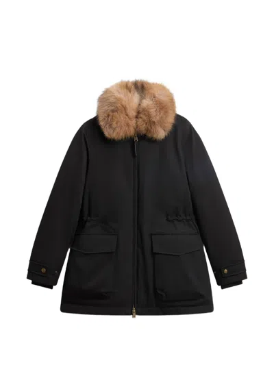 Woolrich Faux-fur Collar Field Jacket In Black