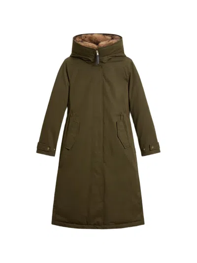 Woolrich Faux-fur Trim Hooded Parka In Green