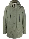 Woolrich Feather Down Hooded Coat In Green