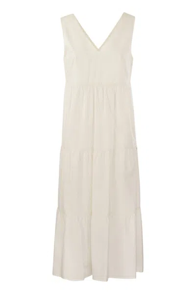 Woolrich Feminine White Maxi Dress In Pure Cotton Poplin For Women