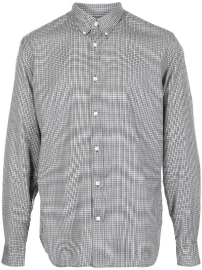 Woolrich Fine-check Virgin Wool Shirt In Blau