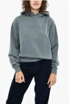 Woolrich Fleeced Cotton Hoodie With Frontal Logo In Gray