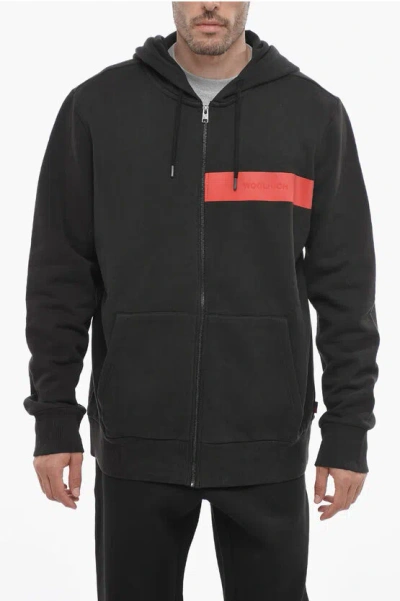 Woolrich Fleeced Cotton Luxury Sweatshirt With Contrasting Detail In Black