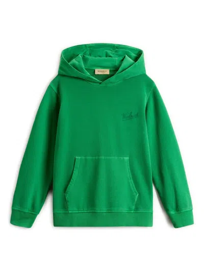 Woolrich Kids' Flocked-logo Hoodie In Green