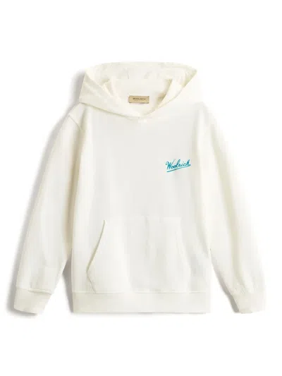 Woolrich Kids' Flocked-logo Hoodie In White