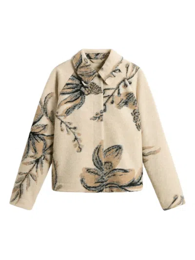 Woolrich Floral-jacquard Overshirt In Neutral