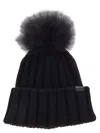Woolrich Beanie Cashmere Pom Pom Wool Cap In Black