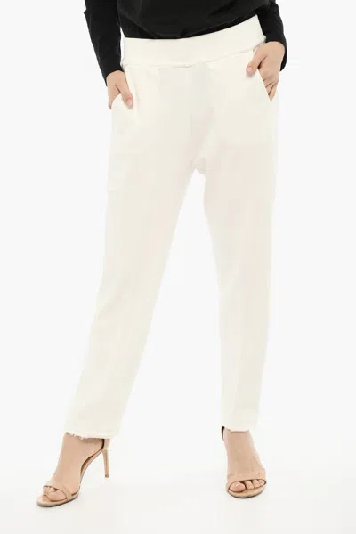 Woolrich Frayed-hem Cotton Joggers With Side-logo In White