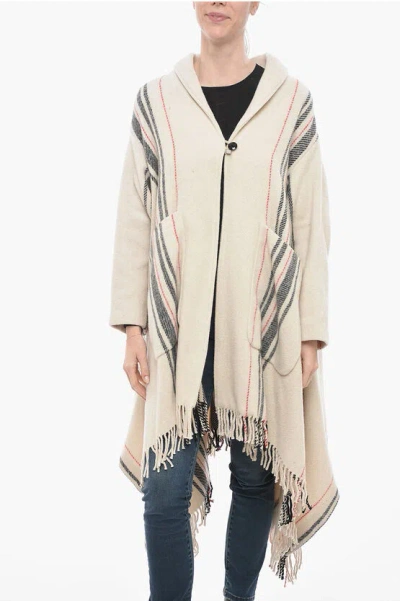 Woolrich Fringed Blanket Coat In Neutral